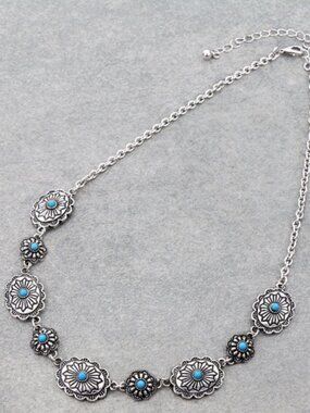 Hippie by JolliMolli Western Concho with Turquoise Link Necklace - JN1314-SBTQS
